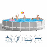 Piscina Intex Prism Ultra Frame, pompa de filtrare, scara si panou protectie inclus, 6.1m x 1.32m